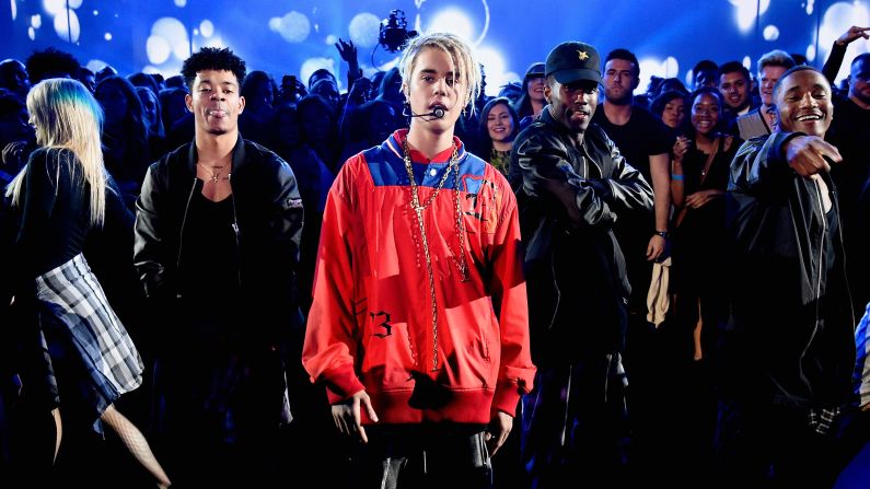 Singer Justin Bieber performs at the iHeartRadio Music Awards on Sunday, April 3.