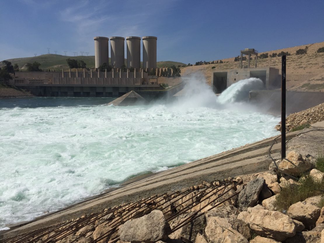 Only one of the Mosul Dam's two outlet gates is functioning; the other is awaiting repairs.