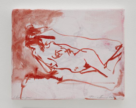 Tracey Emin, <em>I love you</em>, 2015, Acrylic on canvas, 8 1/8 x 10 1/16 in. (20.6 x 25.5 cm), Courtesy of Lehmann Maupin and White Cube 