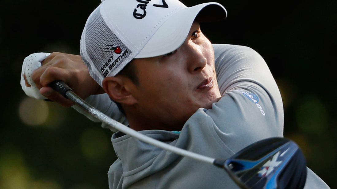 Danny Lee hits a drive during the second round.