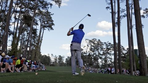Spieth hits a tee shot Friday, April 8, during the second round.
