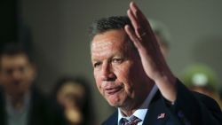 Governor John Kasich speaks to guests at a rally on April 7, 2016 in New York City.