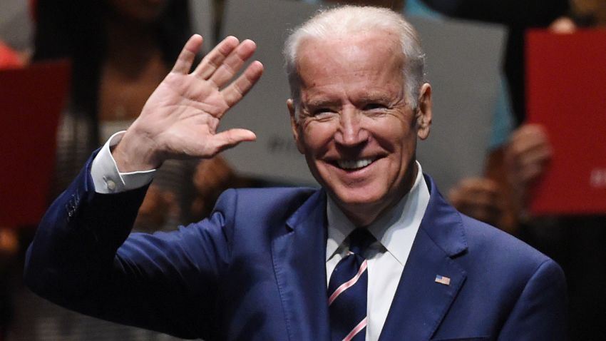 Vice President Joe Biden waves before speaking to students as part of the national It's On Us Week of Action at the Cox Pavilion at UNLV on April 7, 2016 in Las Vegas, Nevada. 