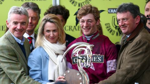 Michael O'Leary (left) after his horse Rule The World won the 2016 Grand National. 