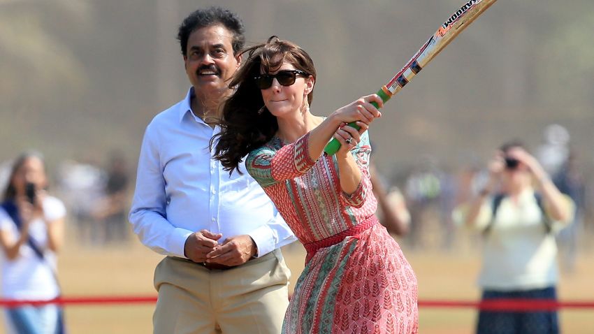 The Duchess Of Cambridge enjoys a game of cricket at Mumbai recreation ground, the Oval Maidan.