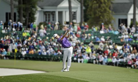 Smylie Kaufman hits from the first fairway during the final round. Kaufman, playing in the Masters for the first time in his career, started the day in second place. 