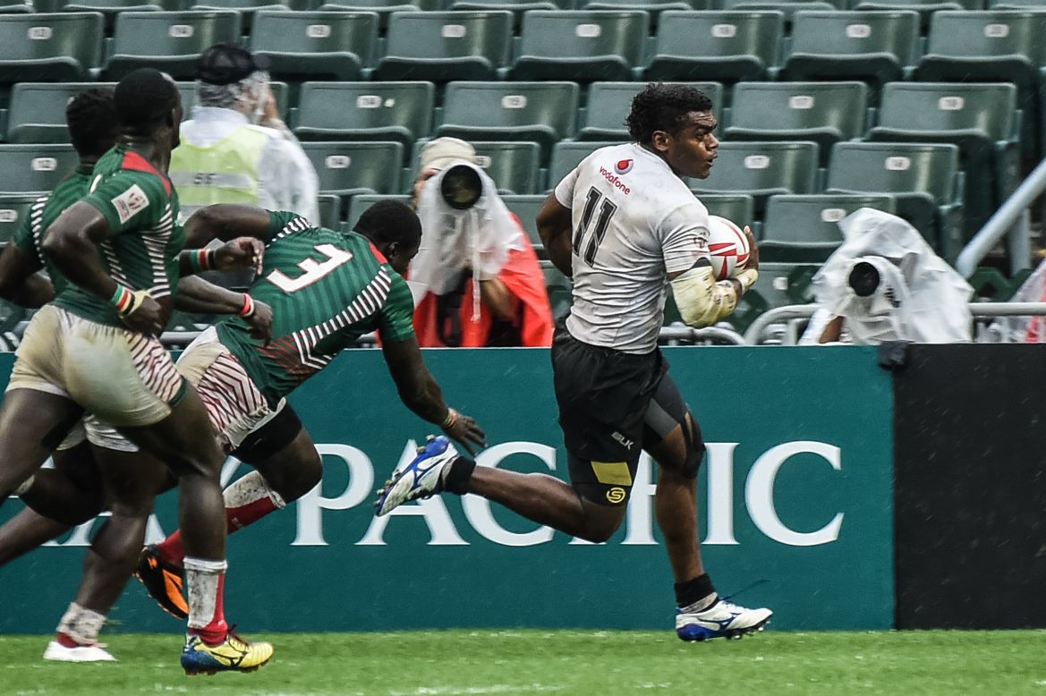 Fiji needed a last-gasp try to get past Kenya in the quarterfinals, scored by Savenaca Rawaca.