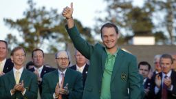 Masters champion Danny Willett, of England, gives a thumbs up after winning the Masters golf tournament Sunday, April 10, 2016, in Augusta, Ga. (AP Photo/Jae C. Hong)