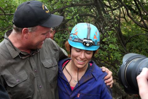 "These people are heroic in their efforts, they're risking their lives to go in there," said expedition leader Lee Berger (pictured with caver Lindsay Eaves). "These explorers are squeezing their bodies through cracks and crevices where you have to cease breathing to push yourself through."<br />
