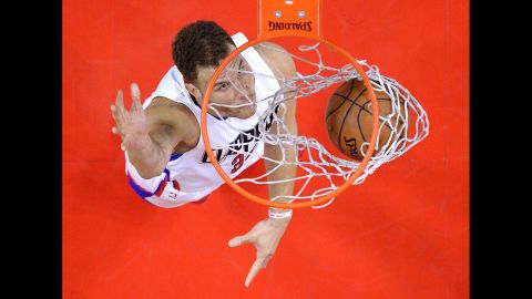 Blake Griffin dunks the ball during an NBA game in Los Angeles on Sunday, April 10.