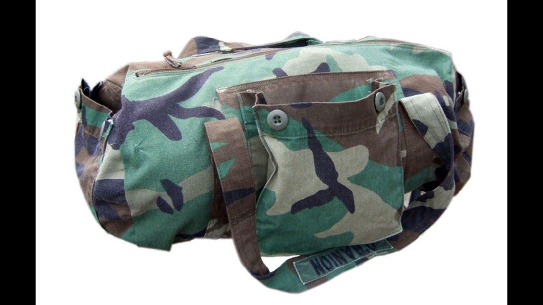 Fabrics from clothing or household items can be repurposed into everyday items for another generation. For example, this army jacket was remade into a duffel bag, Gilbert said.
