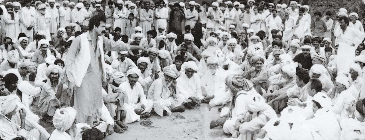 Toorpakai's father addressing a jirga (assembly of leaders), aged 25. He spoke out so often for women's rights that he was later jailed.