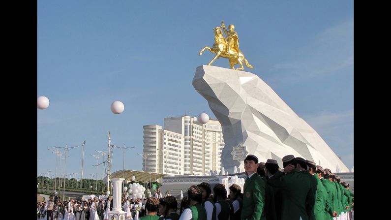 Niyazov established Ashgabat's architectural credentials, but Berdimuhamedov has since continued his legacy. The current president has taken steps to extenuate the personality cult surrounding Niyazov, and in 2015 a golden statue of Berdimuhamedov on horseback atop a white marble cliff was unveiled in Ashgabat.
