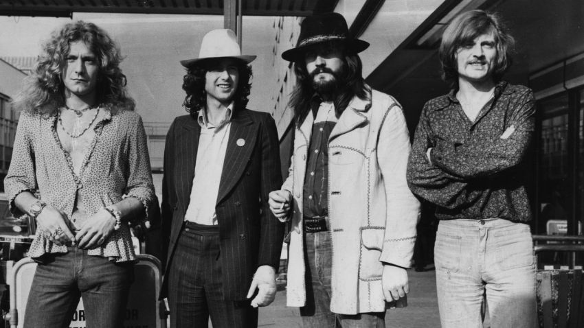 June 1973:  British rock band Led Zeppelin. From left to right, Robert Plant, Jimmy Page, John Bonham (1947 - 1980), John Paul Jones.  (Photo by Evening Standard/Getty Images)