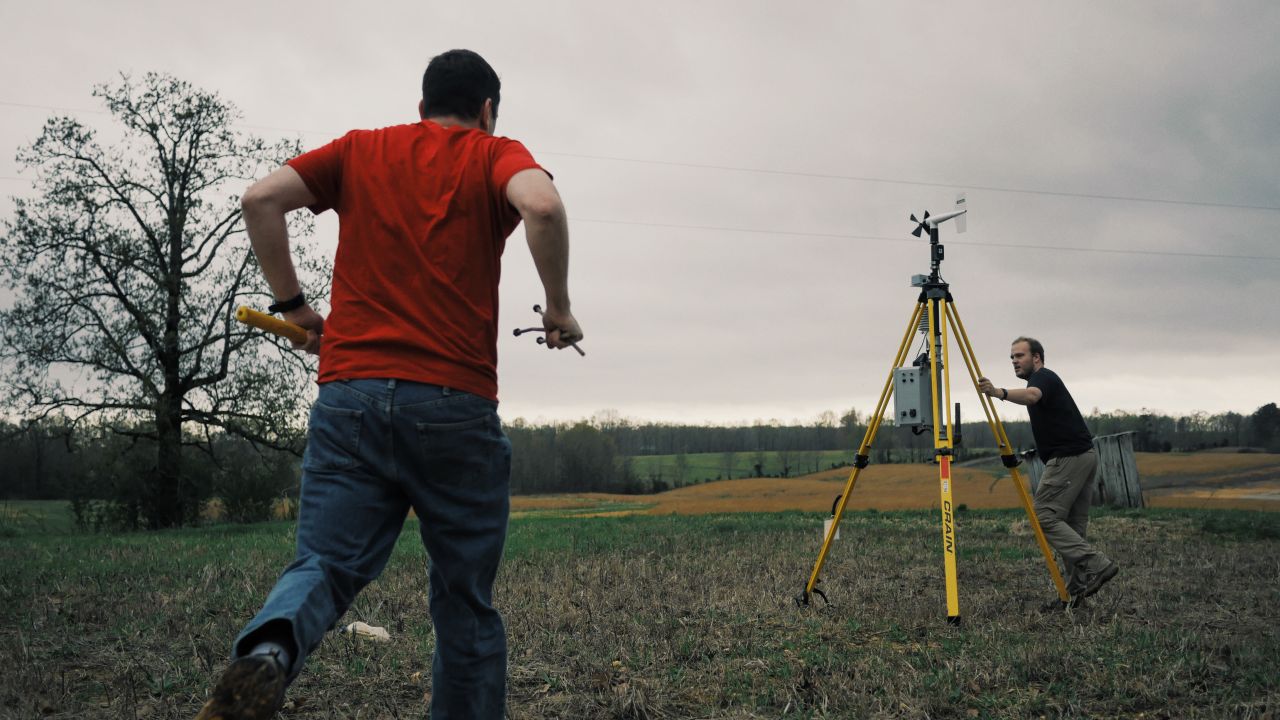 The Vortex SE team deploys a StickNet during a Tornado Chase in Tennessee.