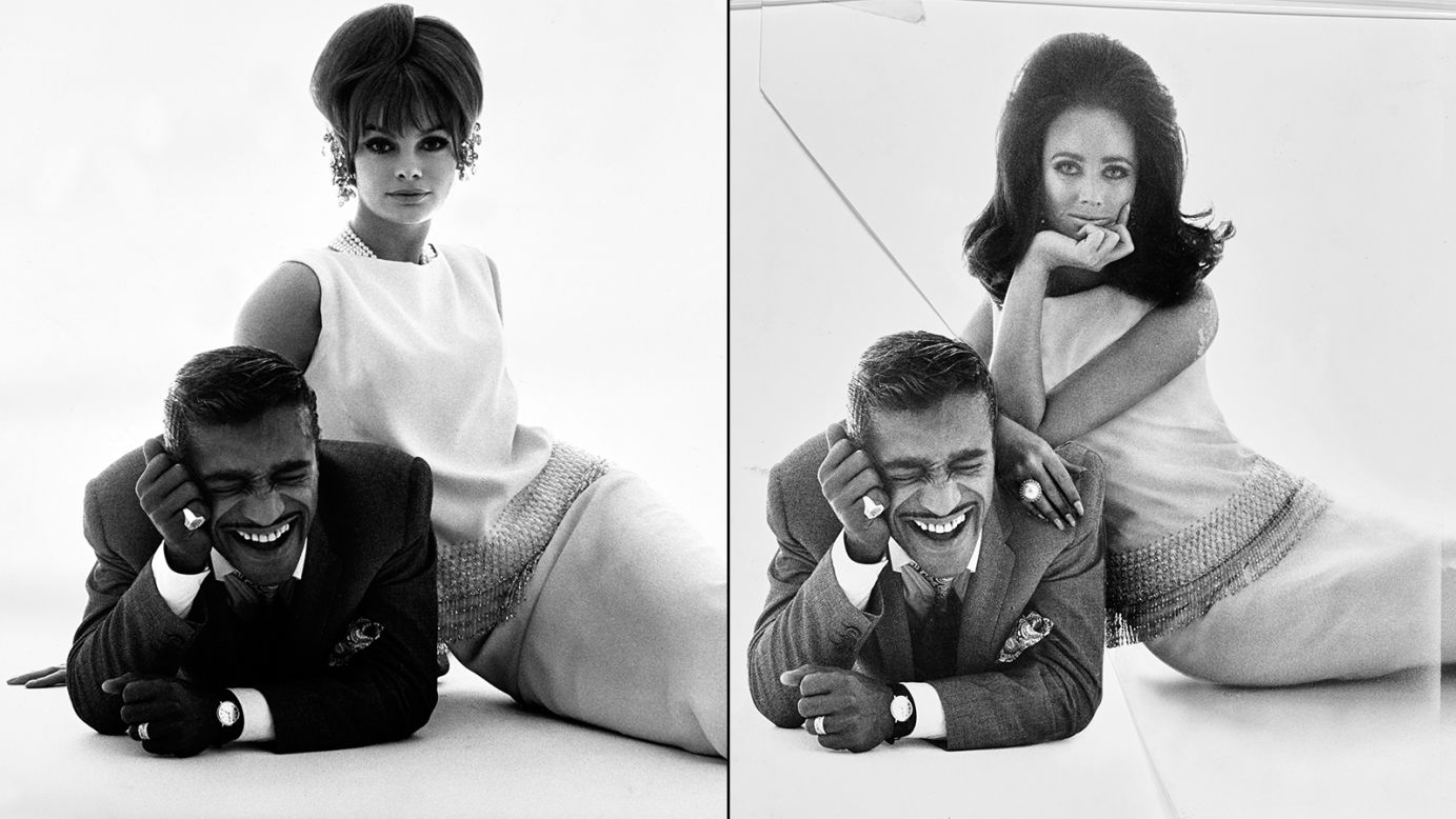 Entertainer Sammy Davis Jr. laughs as model Jean Shrimpton, left, leans on his shoulder in 1965. The image of Maggi Eckardt, right, was later pasted onto the same shot. Ahern said it is "fascinating to see firsthand the techniques that preceded the digital era. This image of Sammy Davis Jr. and model Jean Shrimpton became something else entirely with a skillful and literal cut-and-paste job."