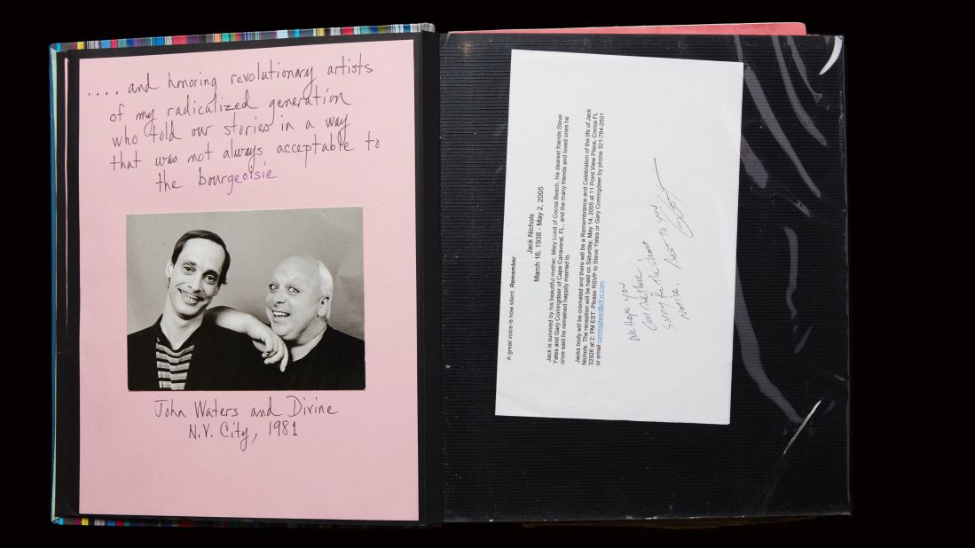 Bivins' scrapbook captures the heartbreaking loss of friends to AIDS, including fellow founders of Black and White Men Together. It also highlights the power that came from supportive artists in the community, such as filmmaker John Waters and performer Divine, who Bivins called "revolutionary artists of my radicalized generation who told our stories in a way that was not always acceptable to the bourgeoisie." 