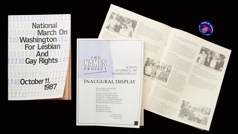 In 1987, the inaugural display of the Names Project, otherwise known as the <a  target="_blank" target="_blank">AIDS Memorial Quilt</a>, took up two city blocks and included 1,920 panels memorializing more than 2,000 people who lost their lives to AIDS. It went on display during the 1987 National March on Washington for Lesbian and Gay Rights, which was the largest gathering of its kind. More than 200,000 people marched, <a  target="_blank" target="_blank">demanding </a>equal rights, legal recognition of same-sex relationships, a legal end to discrimination, an increase in funding to fight AIDS and an end to discrimination against people living with HIV and AIDS. Groups from around the country worked for 15 months and held the final organizational meeting in Atlanta. Many Atlanta leaders who helped <a  target="_blank" target="_blank">with that march</a> went on to run nonprofits, arts organizations, media groups and to run for elected office. The <a  target="_blank" target="_blank">Names Project</a> Foundation is now based in Atlanta.  