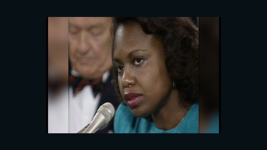 Anita Hill speaking at a confirmation hearing for Clarence Thomas on October 11, 1991.