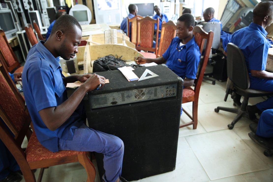 Apprentices work at the Apostle Safo Technology Research Center in Gomoa Mpota, Ghana.