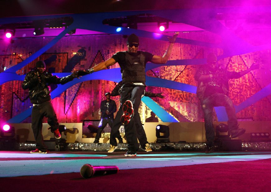 Nigeria-based twins Paul and Peter Okoye, who form musical group P-Square, perform at the 2008 MTV Africa Music Awards in Abuja, Nigeria. 