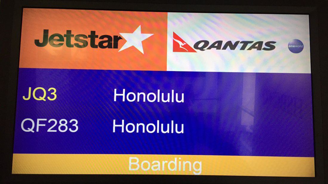 This was the longest flight: eight hours, 56 minutes. Plane was a new 787 with leather, powered seats, business section and seat-back video. Jetstar has the best paid-for amenity kit. Clean, efficient flight. 
