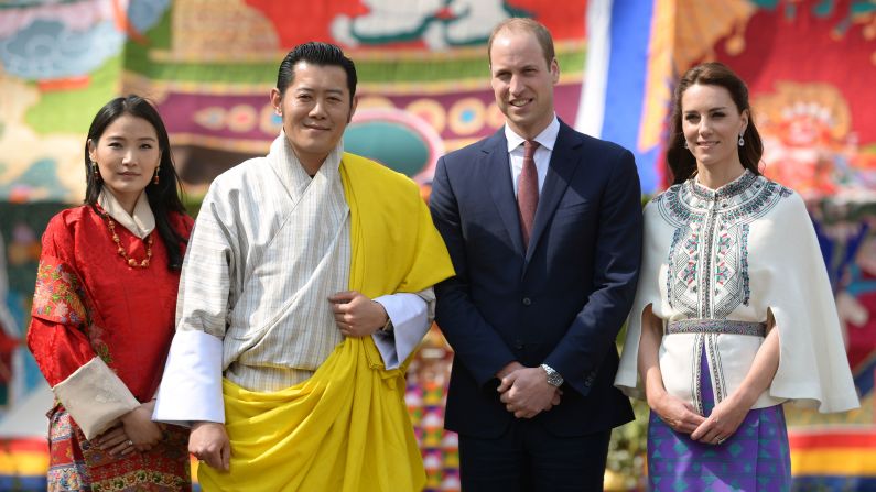 Will and Kate take a photo with Bhutanese King Jigme Khesar Namgyel Wangchuck and Queen Jetsun Pema at a Buddhist monastery in Thimphu on Thursday, April 14.