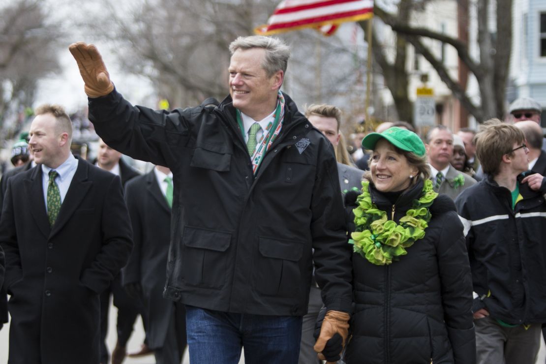 Gov. Charlie Baker and wife Lauren Baker marched in the annual South Boston St. Patrick's Parade in 2016.