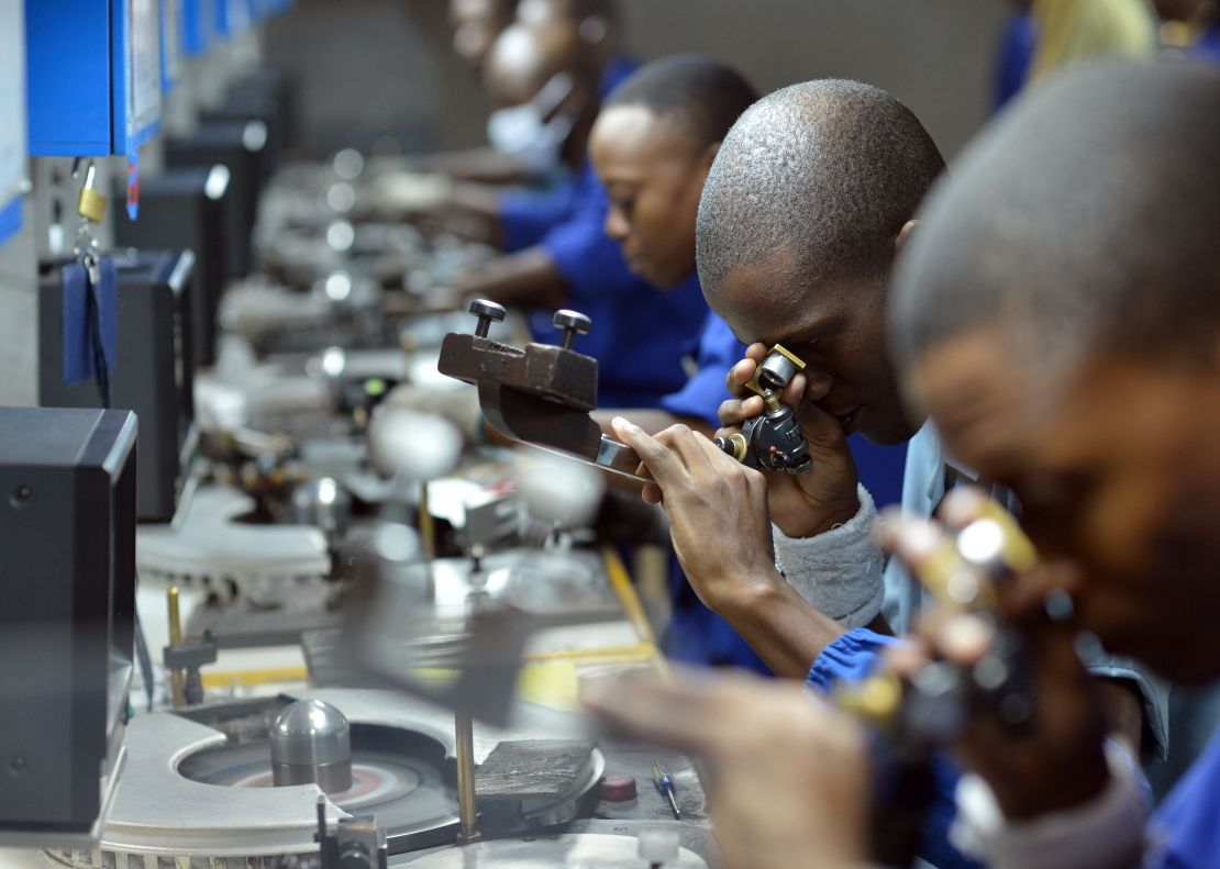 A diamond polishing factory in Botswana, part of a high-skill industry that has been developed from the nation's raw materials.