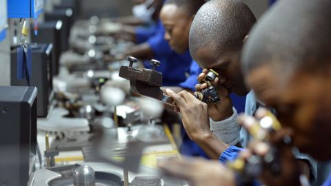 A diamond polishing factory in Botswana, part of a high-skill industry that has been developed from the nation's raw materials. 