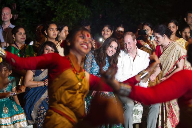 William and Catherine watch Assamese traditional dancers perform at the park on Tuesday, April 12.