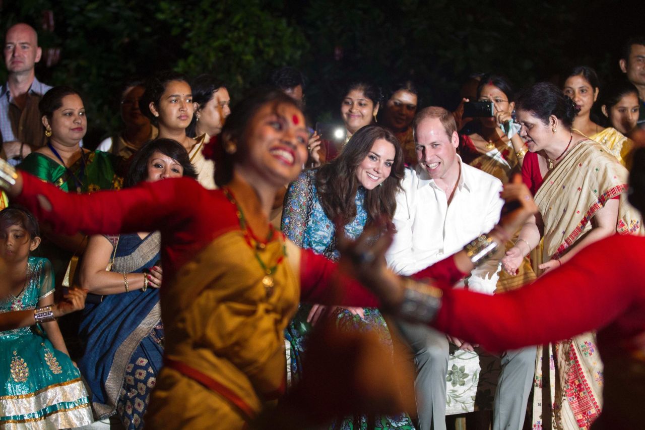 William and Catherine watch Assamese traditional dancers perform at the park on Tuesday,  April 12. 
