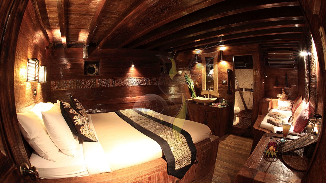 The Arenui is custom-built with 12 different types of wood. Its eight deluxe cabins house just 16 passengers attended to by a crew of 22. 