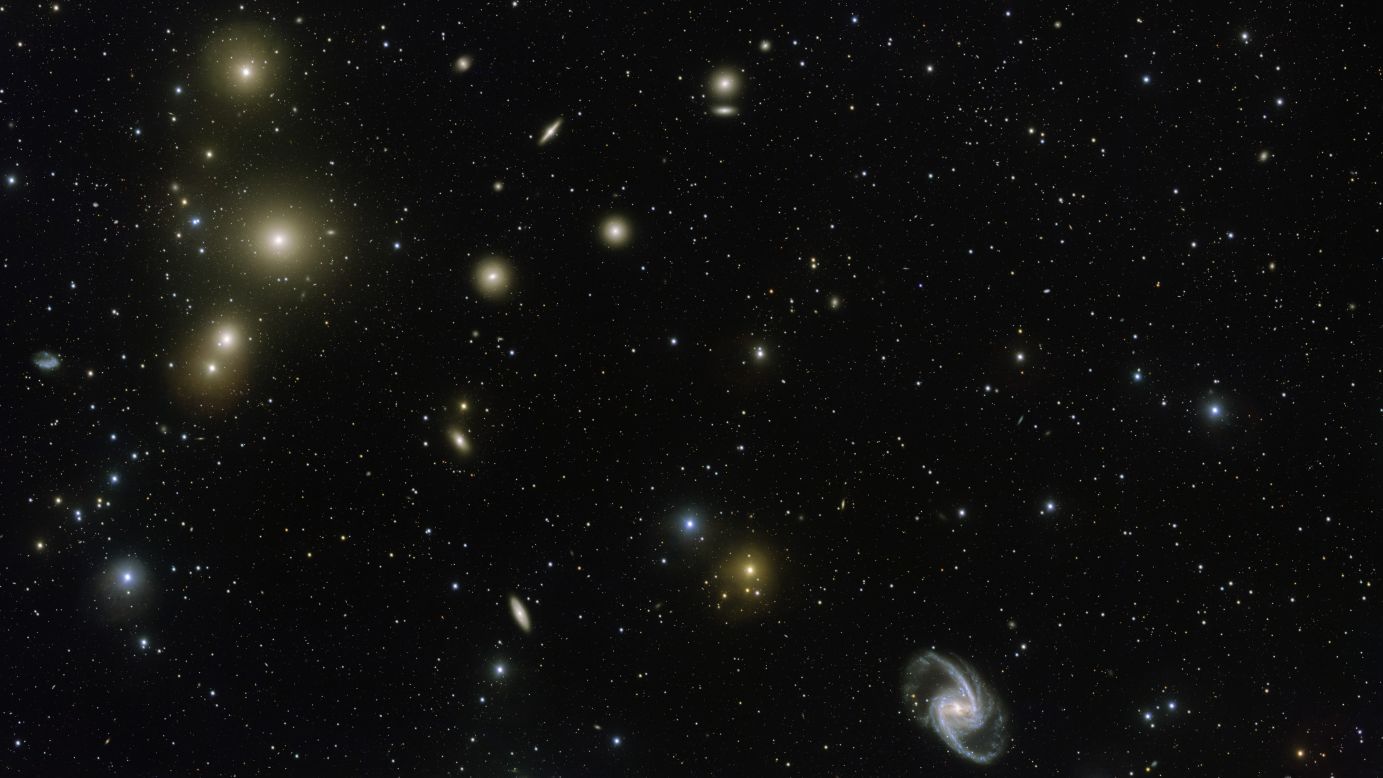 This new image, released Wednesday, April 13, by the European Southern Observatory, shows a concentration of galaxies known as the Fornax Cluster. Astronomers estimate that the center of <a href="http://www.cnn.com/2016/04/14/tech/cannibal-galaxies-photo-irpt/index.html" target="_blank">the Fornax Cluster</a> is 65 million light-years from Earth. <a href="http://www.cnn.com/2014/01/10/tech/gallery/wonders-of-the-universe/index.html" target="_blank">See more wonders of the universe</a>