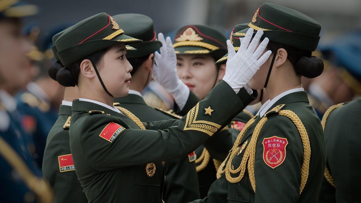 Members of a military honor guard in Beijing prepare to welcome Australian Prime Minister Malcolm Turnbull on Thursday, April 14.