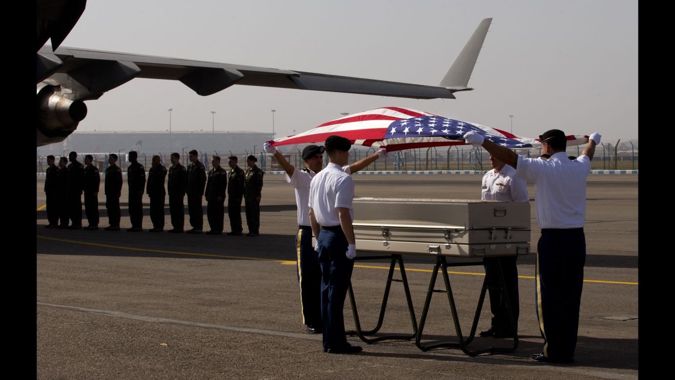 On Wednesday, April 13, U.S. military members in New Delhi pay final respects to what they believe are the remains of one or two crew members who crashed in a B-24 bomber during World War II. The plane was flying over the Himalayas when it went missing in 1944.
