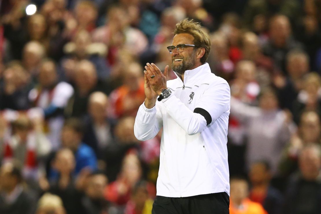 Klopp celebrates victory after Liverpool's implausibe Europa League quarterfinal win.