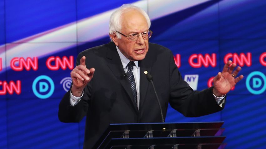 Democratic Presidential candidate Sen. Bernie Sanders (D-VT) debates Hillary Clinton during the CNN Democratic Presidential Primary Debate at the Duggal Greenhouse in the Brooklyn Navy Yard on April 14, 2016 in New York City. 