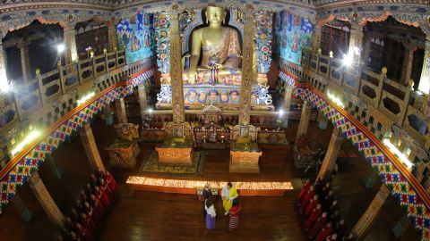 The royal couples visit the Golden Throne Room of the Thimphu Dzong on April 14.