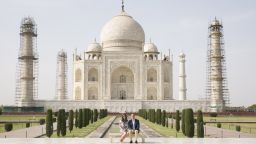 Prince William, Duke of Cambridge and Catherine, Duchess of Cambridge sit in front of the Taj Mahal during day seven of the royal tour of India and Bhutan on Saturday, April 16, in Agra, India. Princes Diana was photographed in thes same spot in a famous photo from 1992. This is the last engagement of the Royal couple after a week long visit to India and Bhutan that has taken them in cities such as Mumbai, Delhi, Kaziranga, Thimphu and Agra.