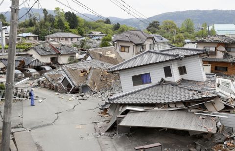 Damaged houses are seen after an earthquake in Mashiki. "This is the worst thing that could happen to us," said Shigeru Morita, an official in the town.