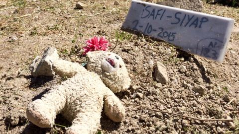 The grave of 1-year-old Safi Siyap, who drowned while the coast guard attempted to rescue her family.