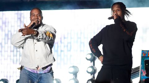 Hip-hop artist Kanye West and rapper A$AP Rocky perform onstage during day 1 of the 2016 Coachella Valley Music & Arts Festival Weekend 1 on April 15, 2016 in Indio, California. 