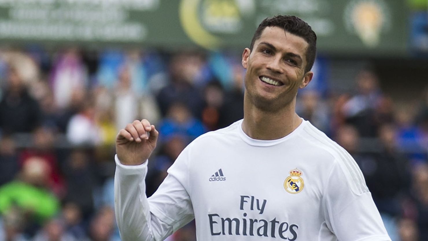 Cristiano Ronaldo celebrates scoring his team's fifth and final goal in the thumping win at Getafe.