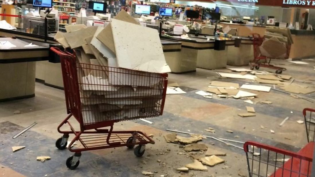 Damage is seen inside a store in Guayaquil on April 16.