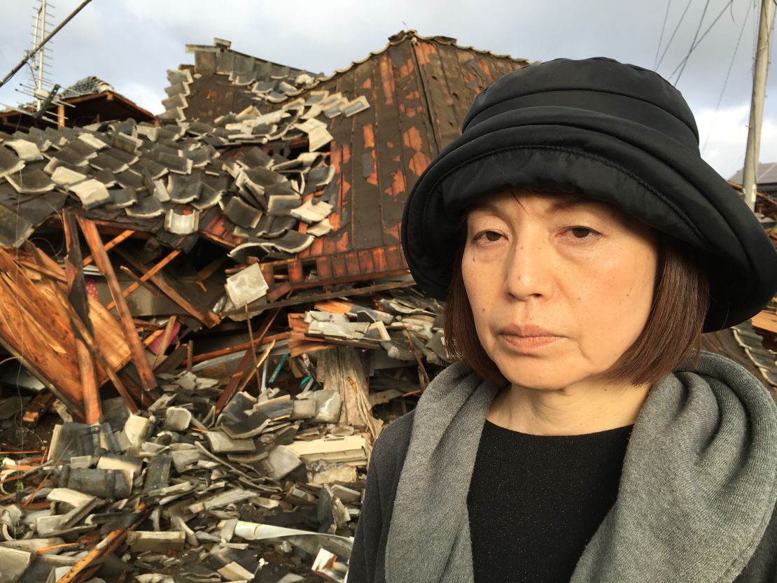 Kiyomi Matsuoka's home in Mashiki town was destroyed by Saturday's earthquake.