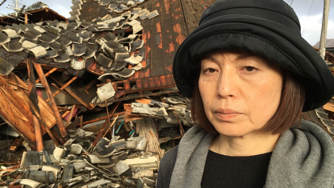 Kiyomi Matsuoka's home in Mashiki town was destroyed by Saturday's earthquake.