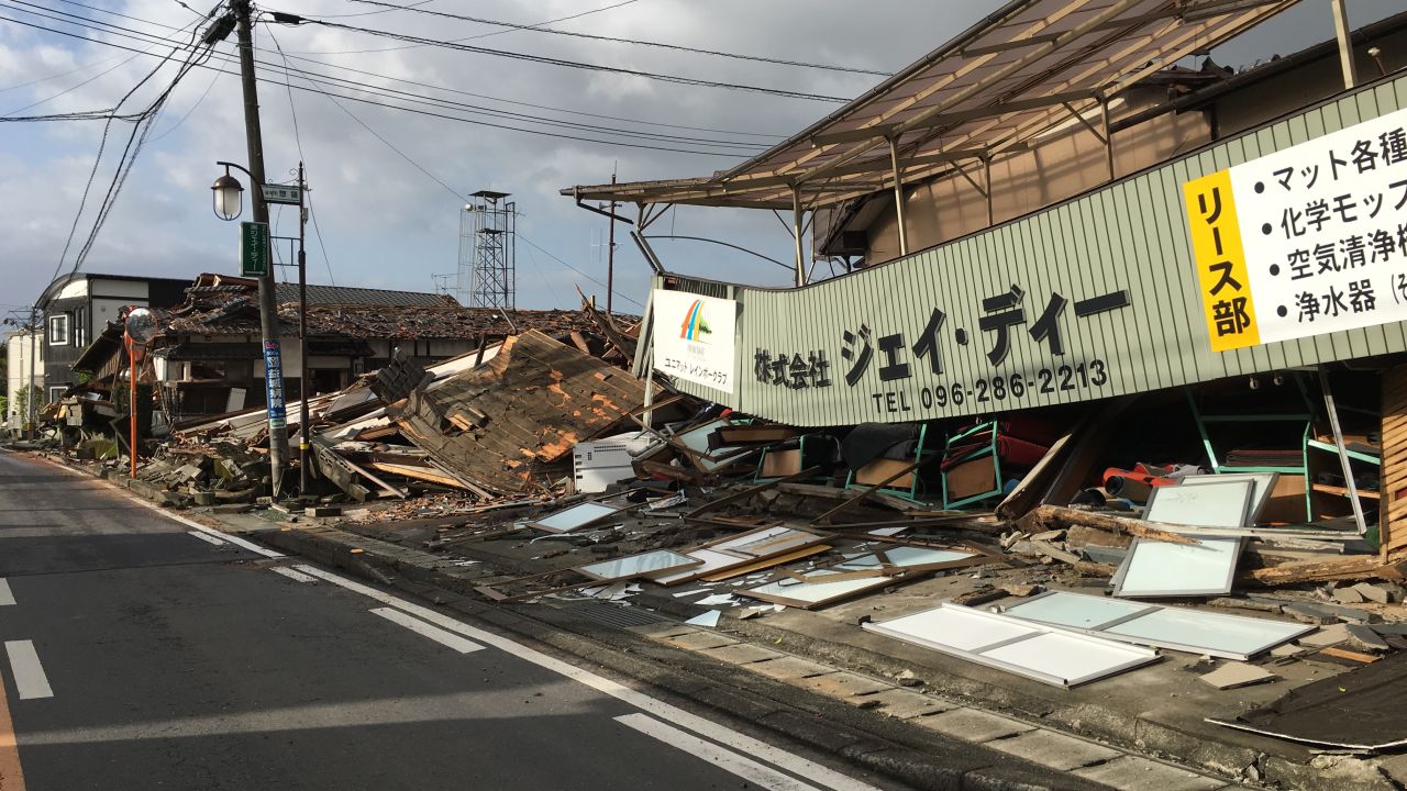 Collapsed buildings in Mashiki town