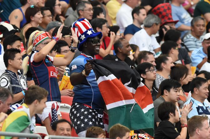 Fans attend the Singapore Sevens rugby tournament on April 17, 2016. 