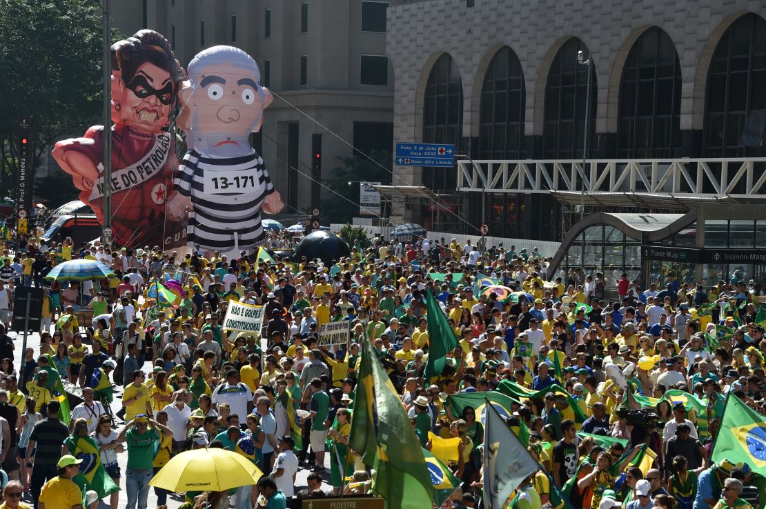Activists supporting Rousseff's impeachment take part in a protest Sunday in Sao Paulo.